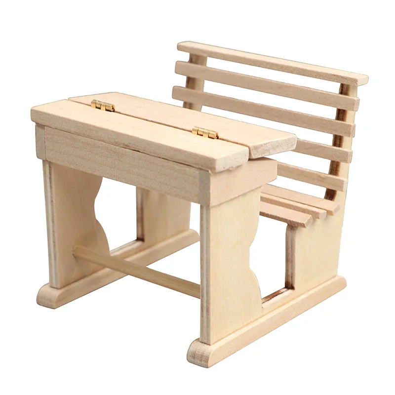 1/12 Scale Mini Furnitures Unpainted Study Rooms Wood Desk Model for 6''Figures DIY Scene Accessories - view 5