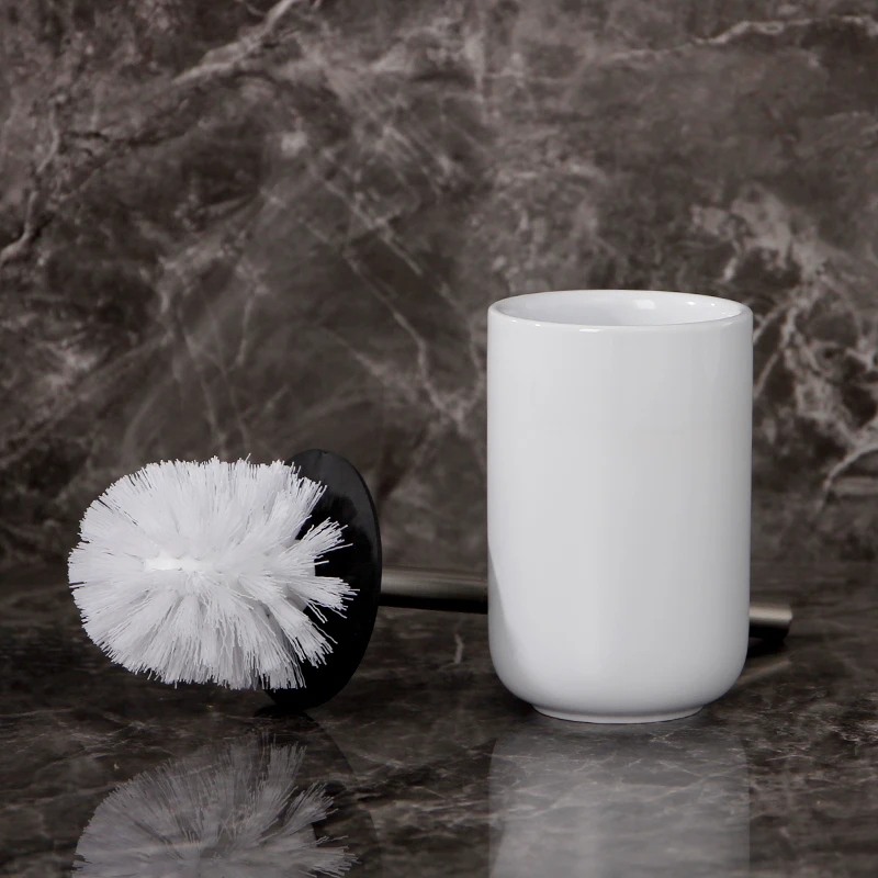 Restroom White Ceramics Toilet Brush Quick Draining Clean Tool  Floor-Standing Cleaning Brush Home Bathroom Accessories
