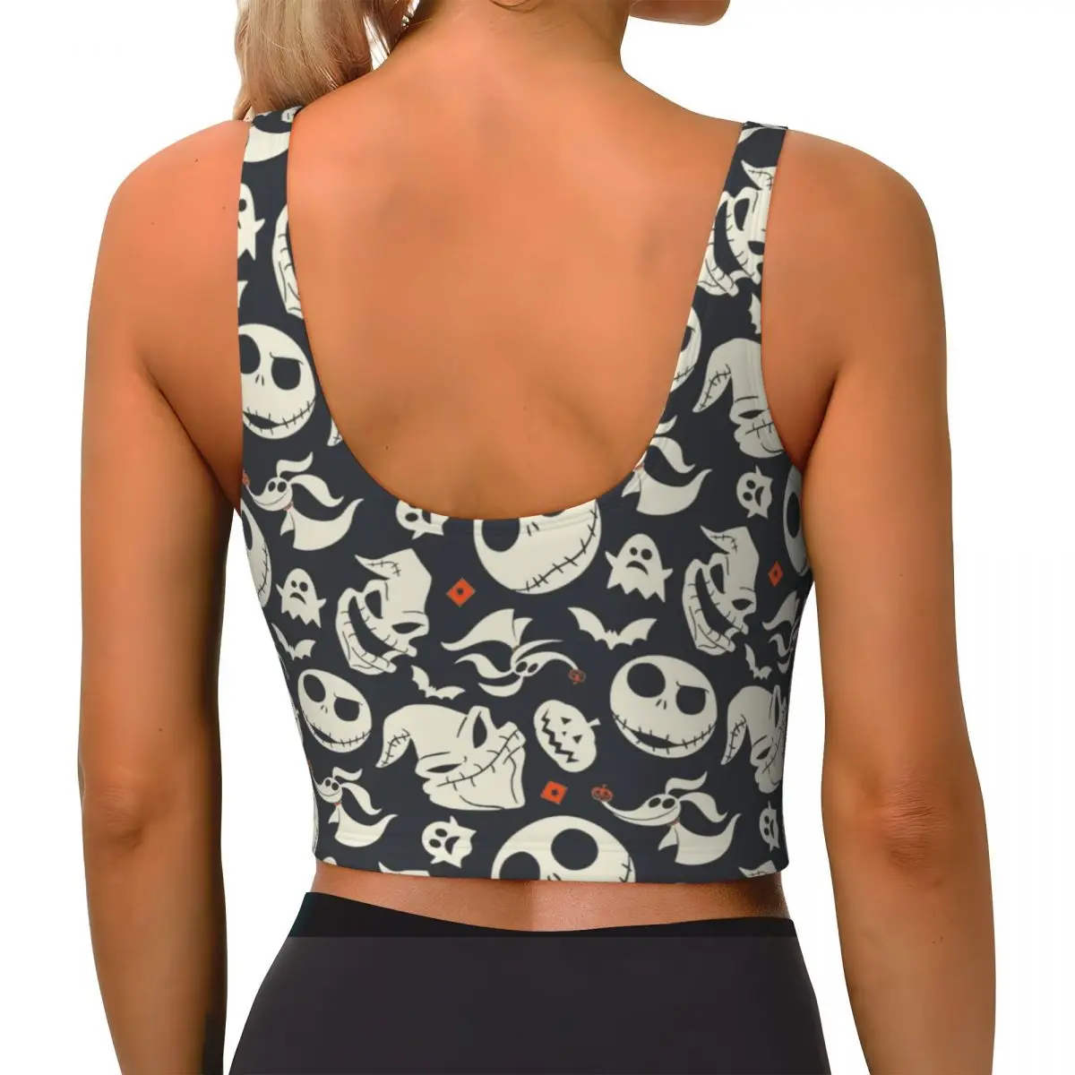 Camisetas sin mangas cortas de entrenamiento Jack Skellington personalizadas para mujer, sujetadores deportivos para correr The Nightmare Before Christmas