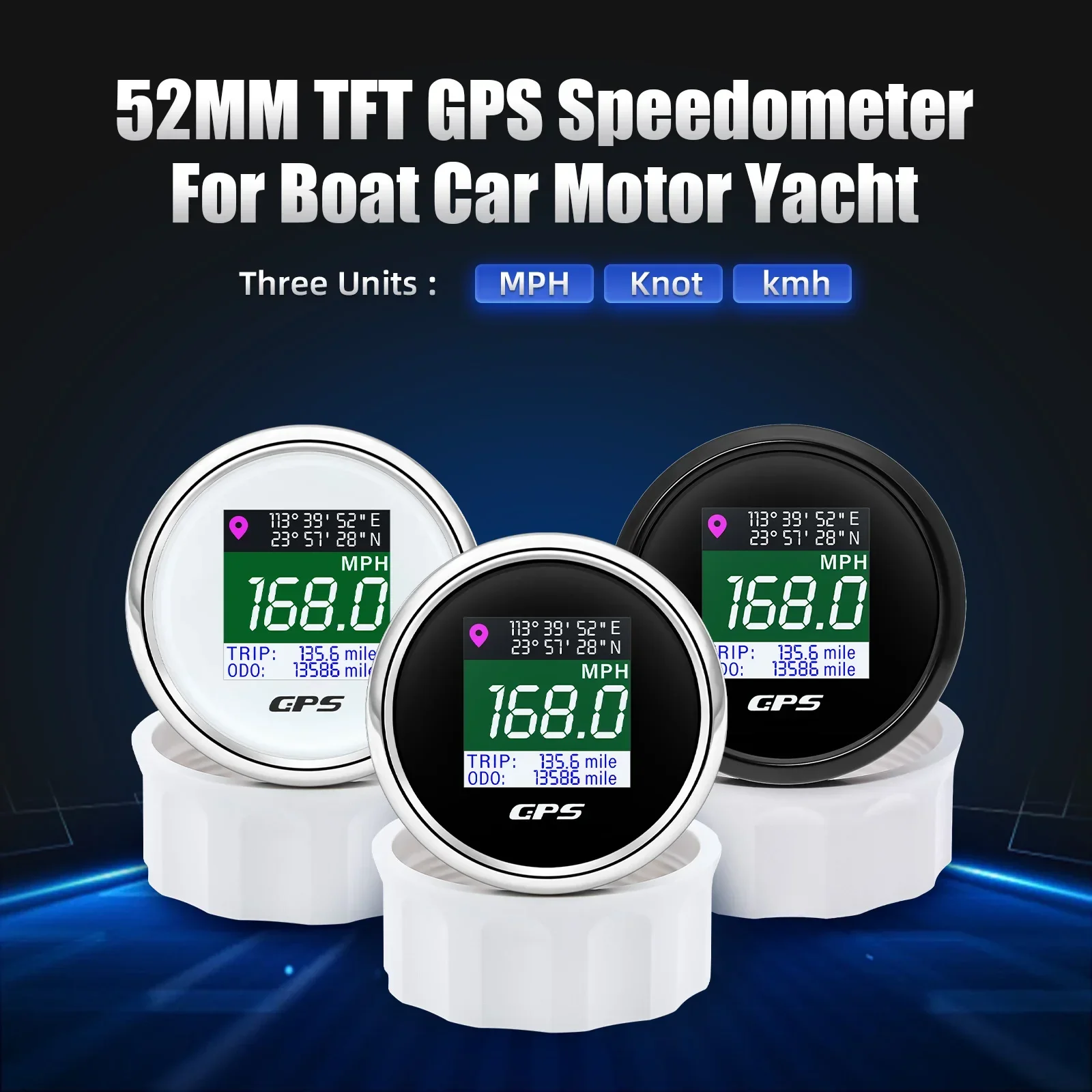 

52 мм цифровой GPS-спидометр TFT Screen Trip MPH Knot Km/h GPS-антенна для 12 В 24 В Измеритель скорости для автомобиля Яхта RV BUS Грузовик