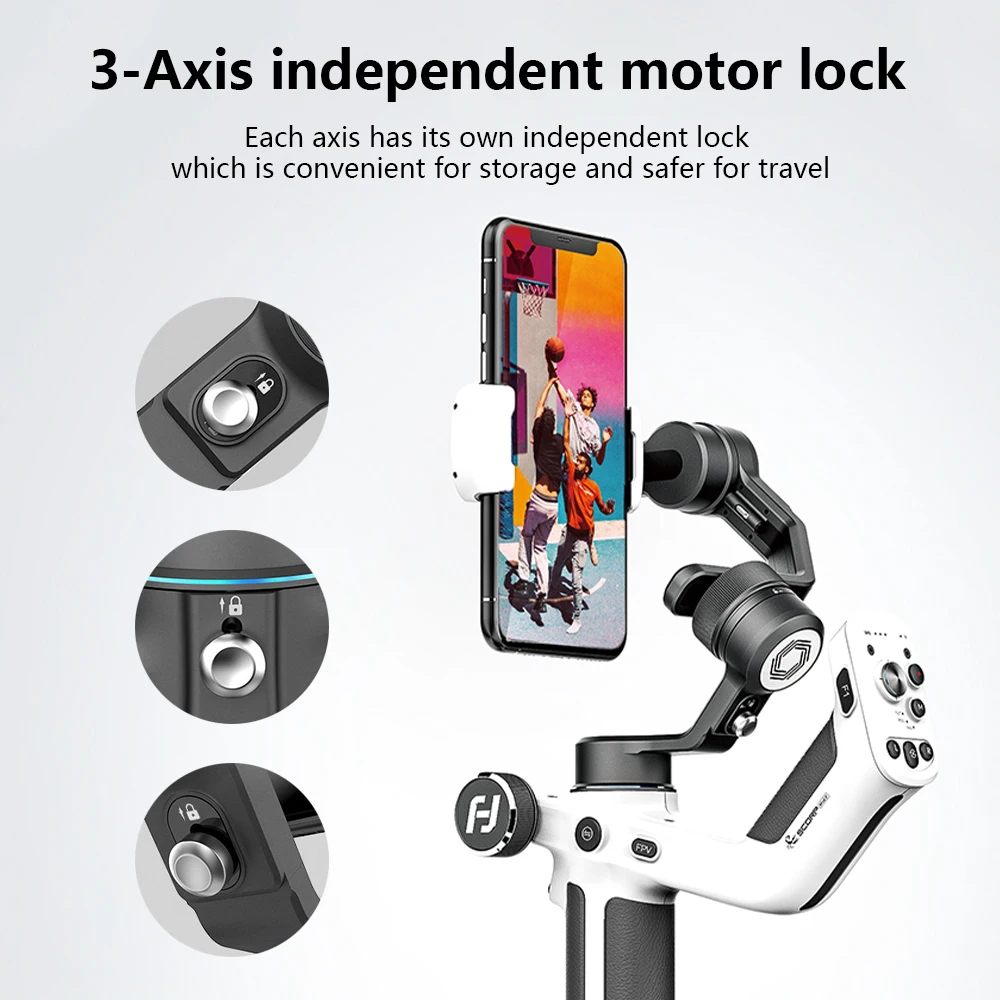 Feiyu Scorp Mini P 3-Axis Gimbal Stabilizer هاتف ذكي محمول مضاد للاهتزاز APP تتبع الأشياء عن بعد Gimbal مع الأسهم