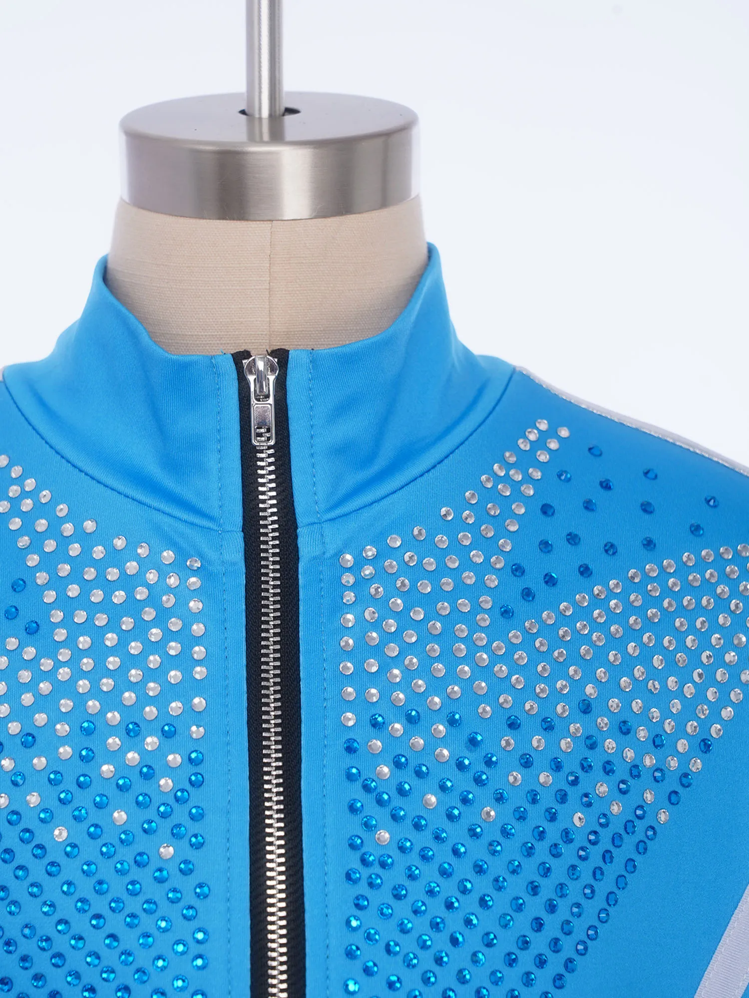 어린이 소년 피겨 스케이팅 의상 무대 의상 스탠드 칼라 긴 소매 라인스톤 재킷과 바지 연습 공연용