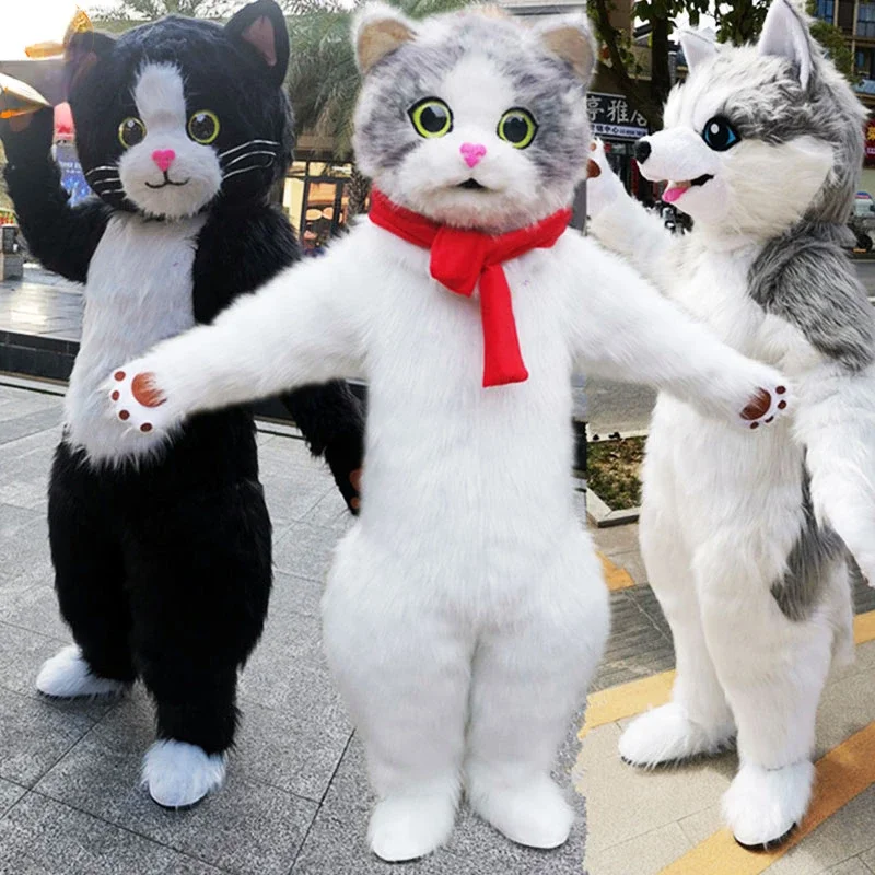 

Рождественский костюм талисмана белого кота, надувной костюм для косплея собаки хаски, костюм для выступления, карнавала, вечеринки, без батареи