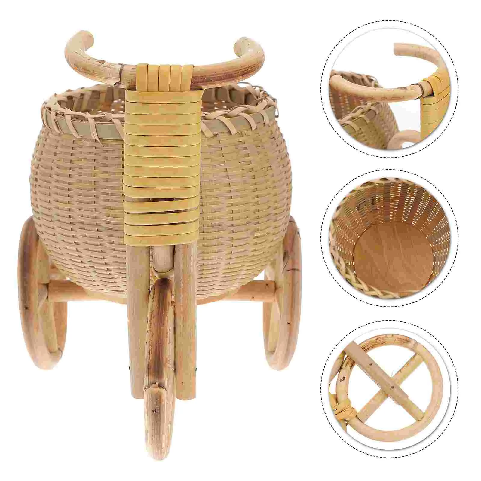 

Pen Holder Ornaments Mini Bamboo Tricycle Pencil Blue Dried Fruit Basket Refreshment Man Home Decor Woven Shape Storage