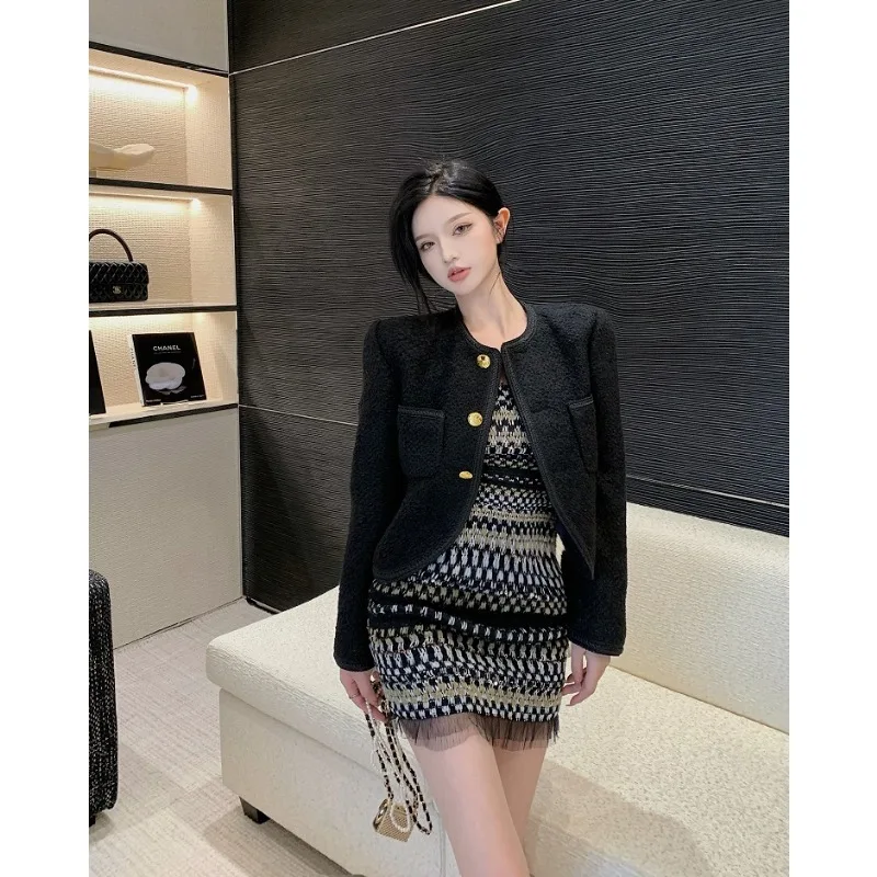 

2025Autumn Winter Fashion Leisure Vintage Tweed Women Jacket Coat Korean Chic Street Elegant Coat Women Clothing