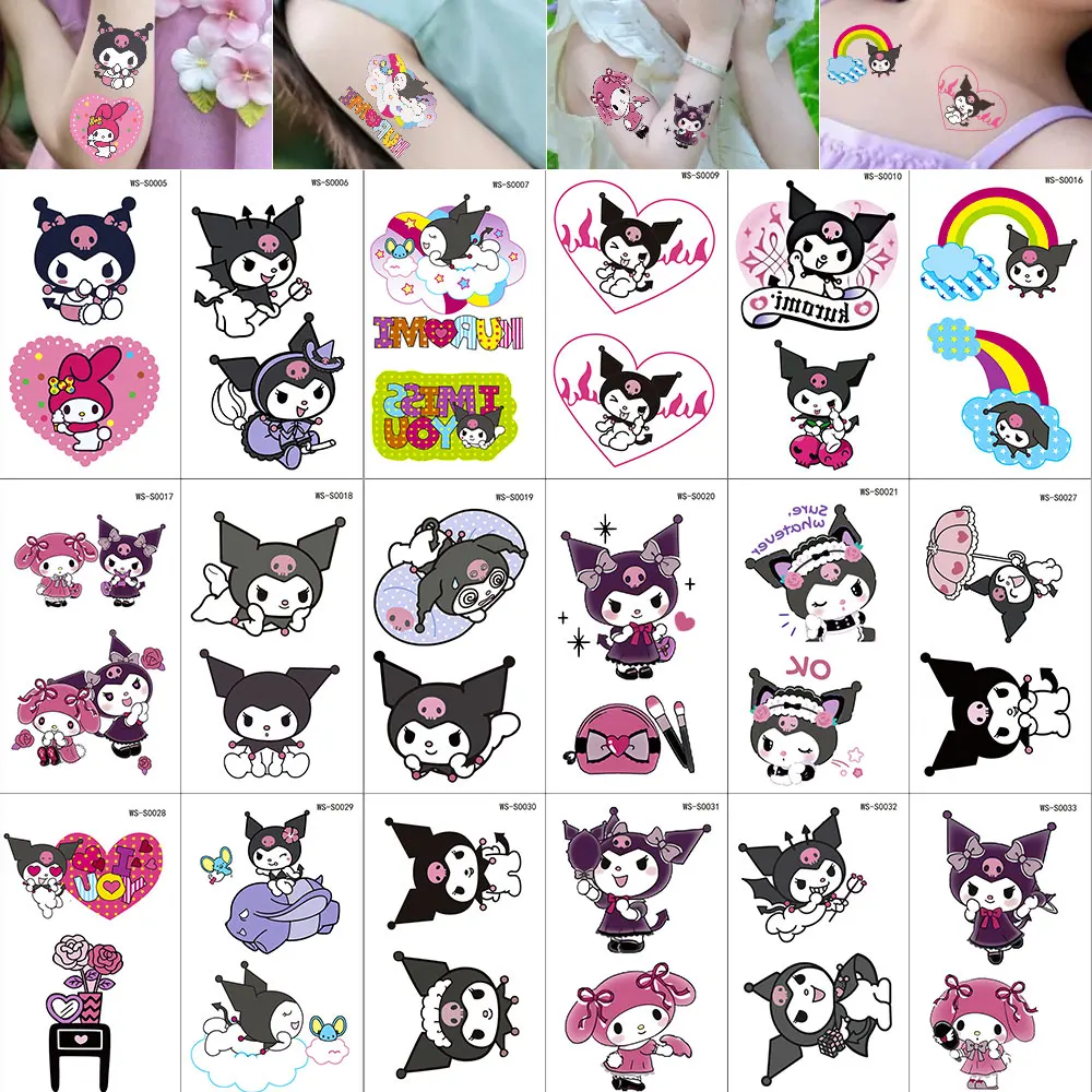 

34Pcs Cute Cartoon Kuromi MyMelody Tattoos Stickers Kawaii Waterproof Leg Arm Fake Tattoo Stickers Lovely Anime Temporary Tattoo