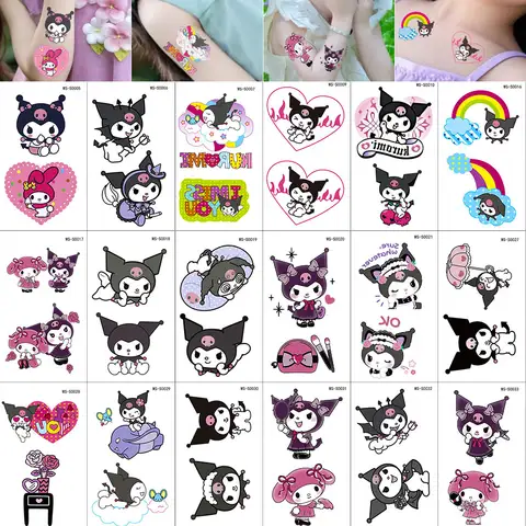34Pcs Cute Cartoon Kuromi MyMelody Tattoos Stickers Kawaii Waterproof Leg Arm Fake Tattoo Stickers Lovely Anime Temporary Tattoo