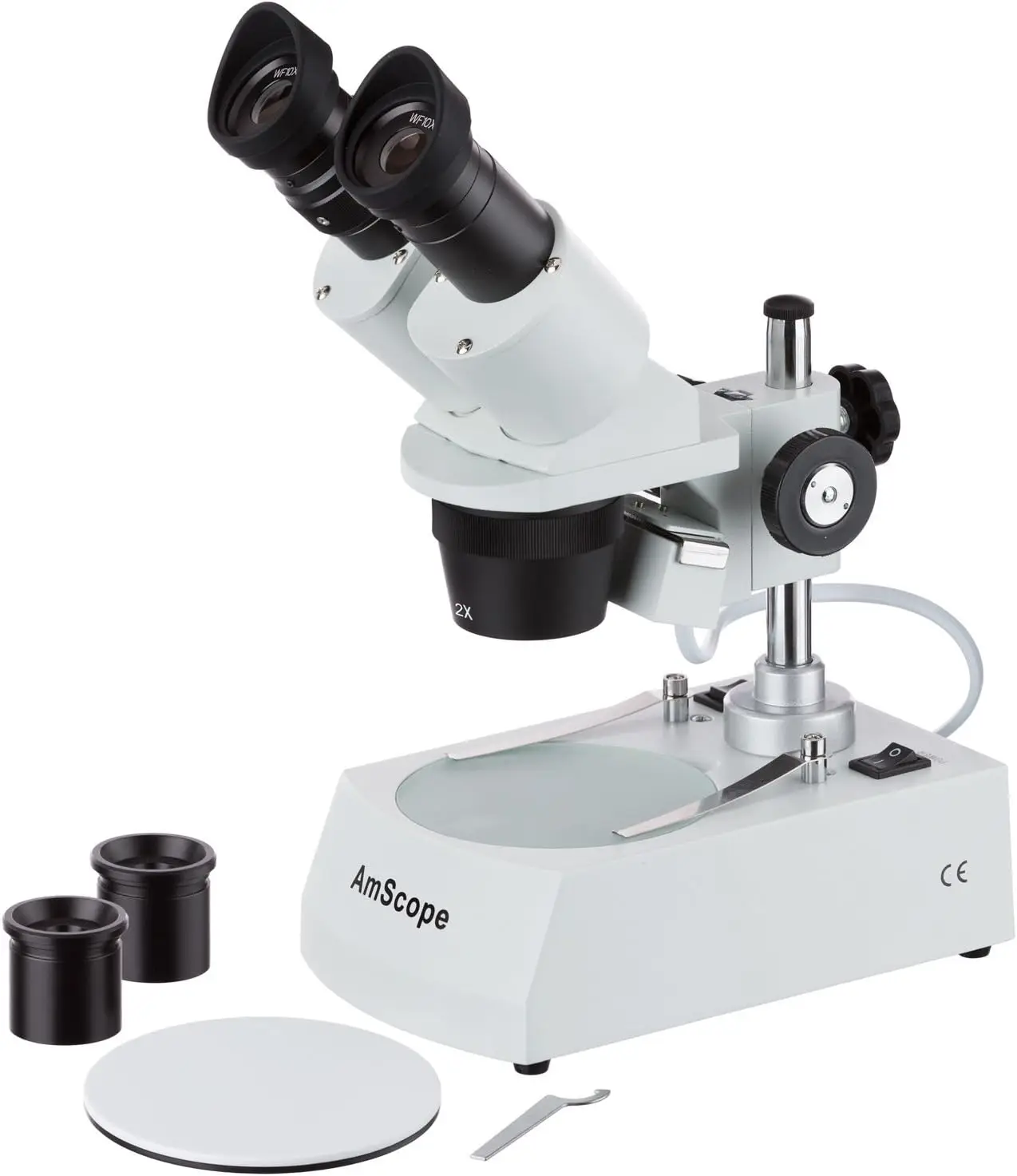 Forward Binocular Stereo Microscope,  10X-80X Magnification, Upper and Lower Halogen Light Source,120V , White