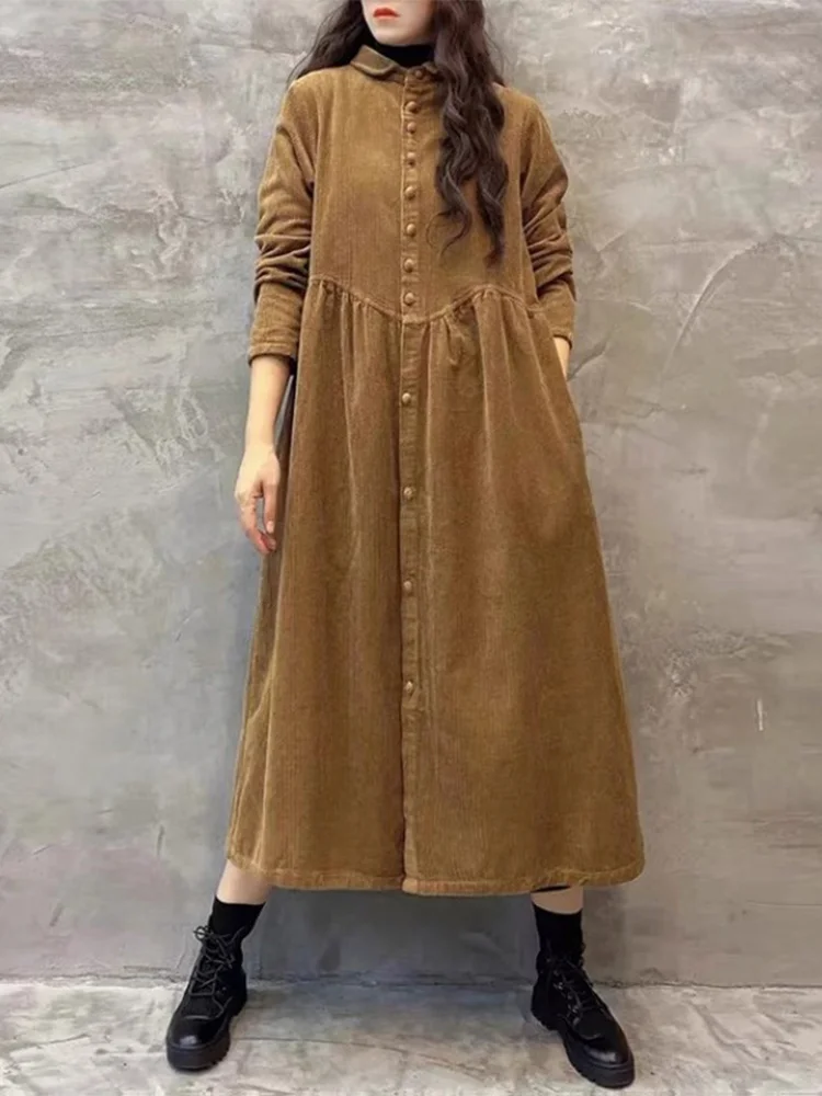 Casaco de veludo vintage feminino quente solto lapela fce forrado blusão outerwear gola botão plaet longo sve