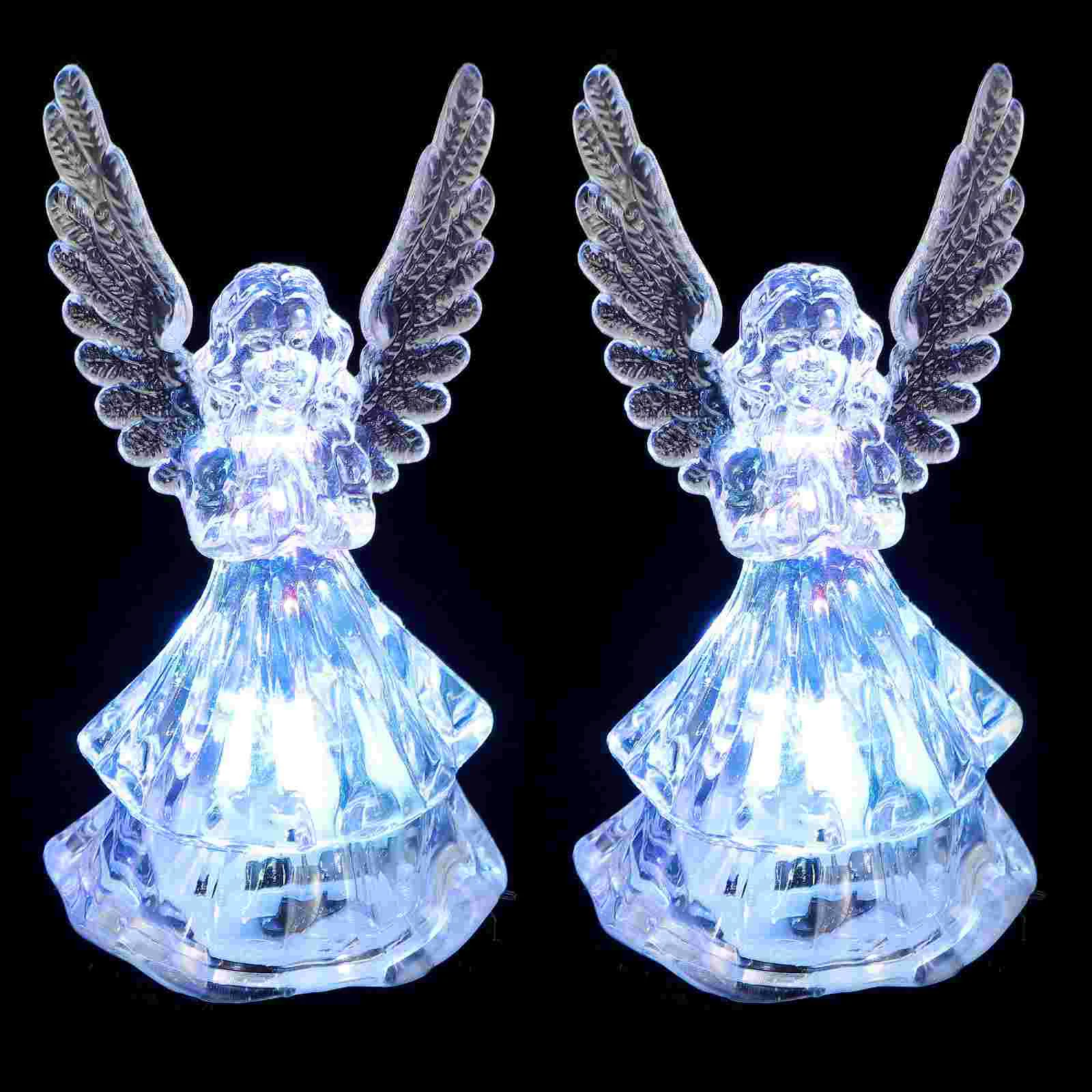 2 Pcs Clear Acrylic Lamp Lighted Angel Color Changing Angel Nightlight Children Room Decor Light Led Angel