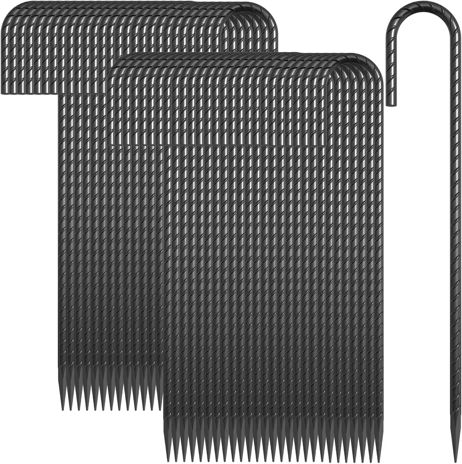 

J Hook Rebar Stakes 12 Inch 55 Pack, 5/16" Heavy Duty Steel Tent Stakes, Black E-Coated Rust Proof Ground Anchors for Fencing