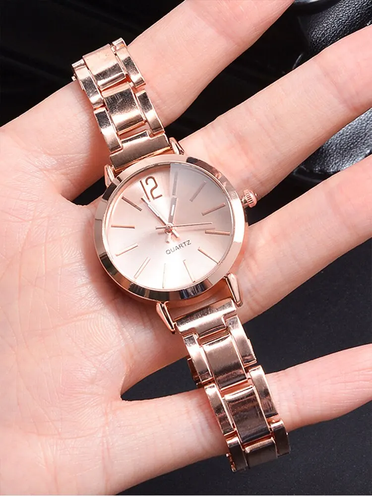 2pcs Women\'s Fashion Simple Steel Band Quartz Watch+LOVE Bracelet Set