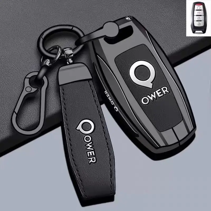 Zinc Alloy Car Key Case Cover Chain Shell Protector Fob Holder for Great Wall Pao POER EV Commercial Off-Road Pickup Accessories