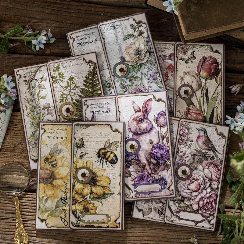 

30Pcs Vintage Materials Flower Scrapbooking Paper DIY Junk Journal Planner Collage Craft Background Paper Decorate Supplies