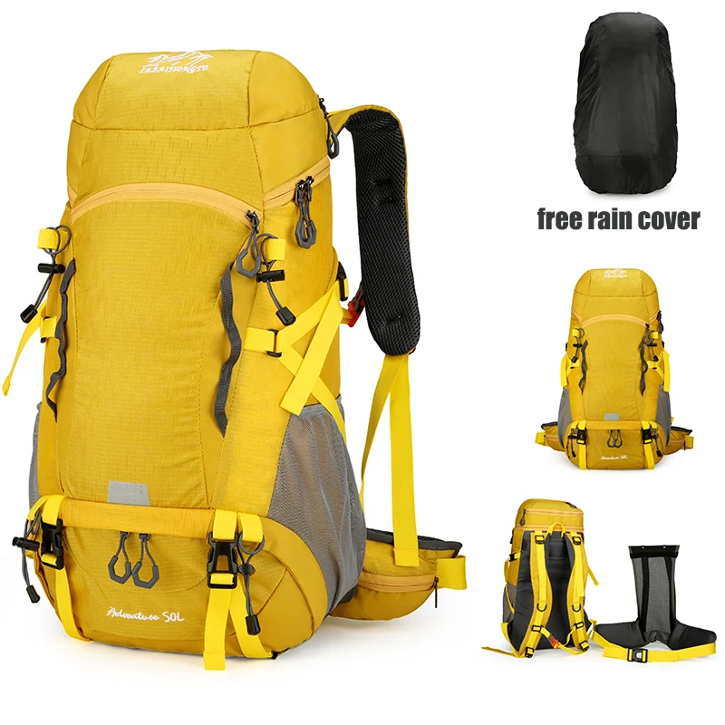 50L حقيبة السفر التخييم الرجال حقيبة ترحال كبيرة حقيبة الظهر السياحية مقاوم للماء الرياضة في الهواء الطلق تسلق حقيبة تسلق الجبال الأمتعة
