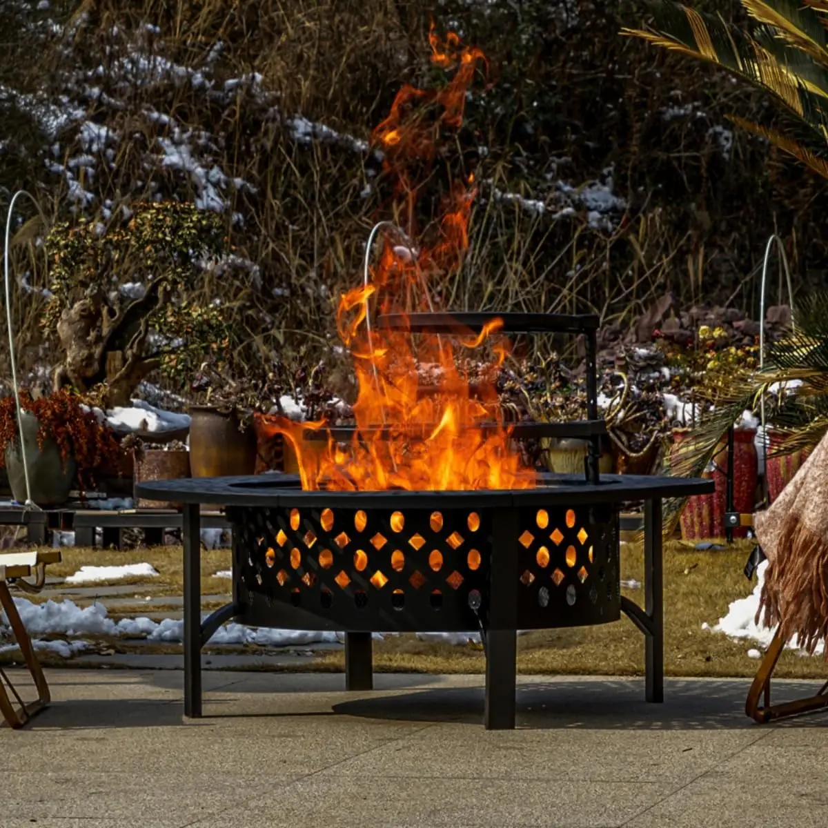 Fire Pit with 2 Grills, Extra Large Wood Burning Fire Pits for Outside with Lid & Poker, Heavy Duty Firepit,BBQ& Outdoor