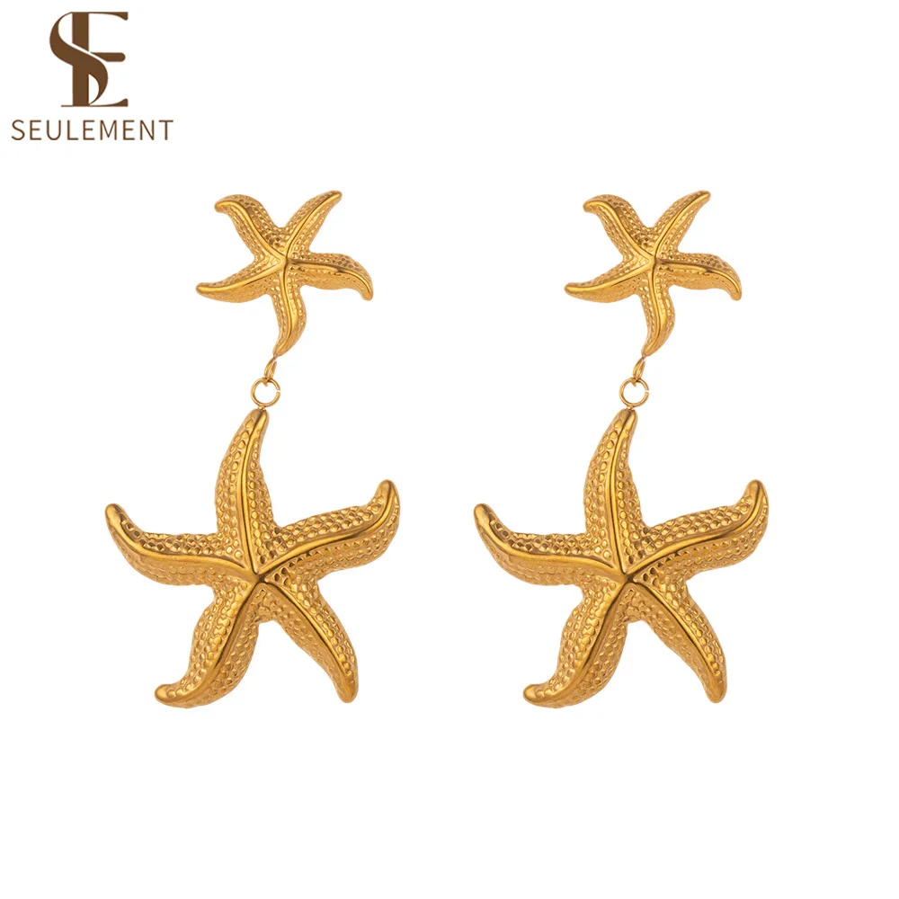 Seulement Vintage Star Fish Earrings Necklace for Women Vacation Jewelry Set Titanium Steel Anti Allergy Party Jewelry Gift