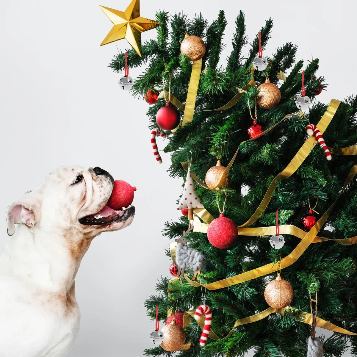 

21Pcs Mini Christmas Jingle Bells Handmade Five- Hollow Premium Ornaments for Tree Decor Wedding Party Craft