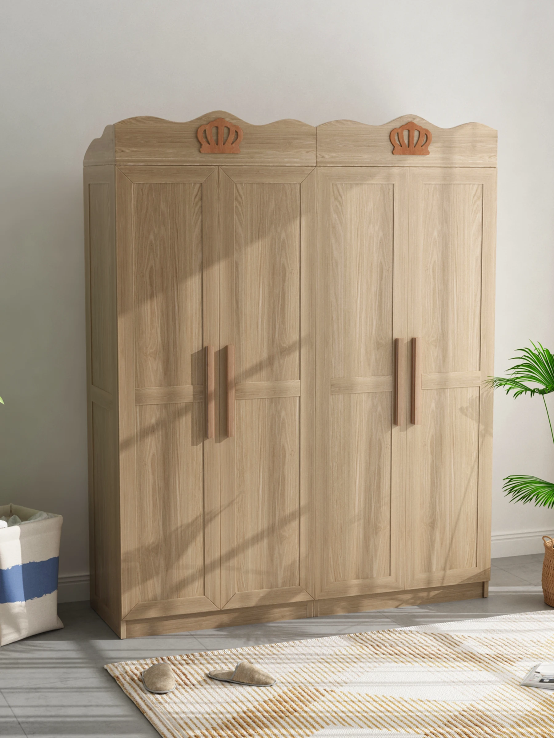 Teen wood wax oil all solid wood children's wardrobe girl four-door wardrobe household ash wood