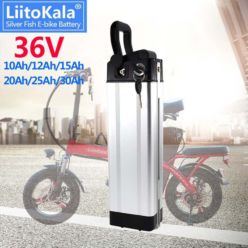 LiitoKala 36V 10AH 12AH 20AH Silver Fish Lithium Ebike Bateria Akku 500W 36V 15AH 30AH Li ion Electric Bike Bicycle battery pack