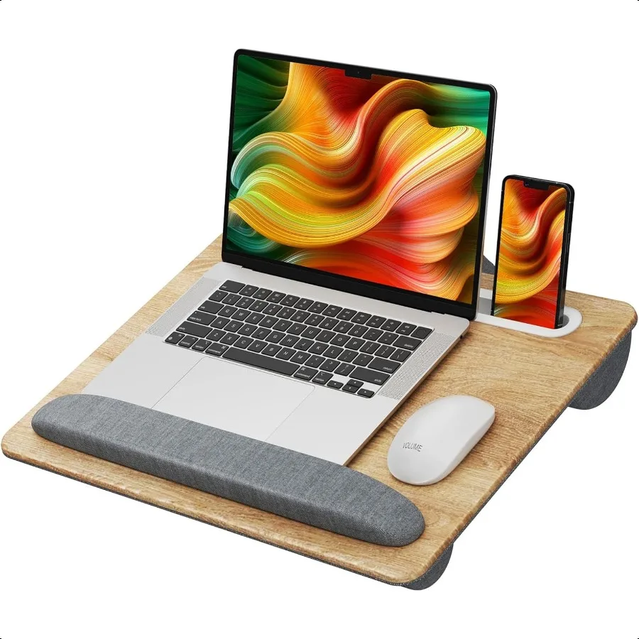 Laptop Lap Desk Fits up to 15.6 inches Laptops with Pillow Cushion Wrist Pad Portable Computer Lap Desks with Tablet Phone Hold