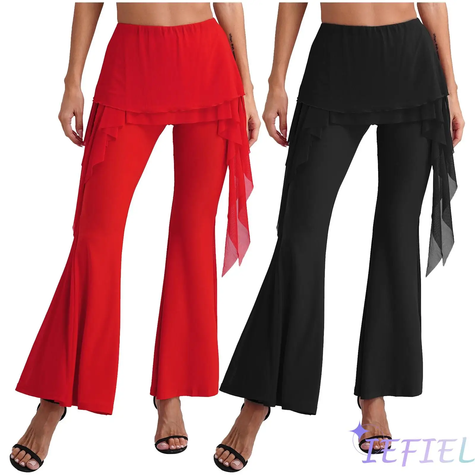 

Latin Liturgical Worship Modern Dance Performance Pantskirt Skirted Flared Pants Elastic Waistband Bell-Bottomed Trousers