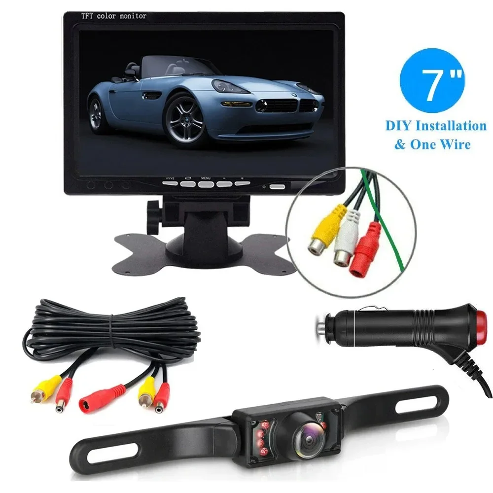 

QueenDer 7" Monitor & 7LED Rear View Backup Camera Reverse HD Night Vision For Car Truck RV