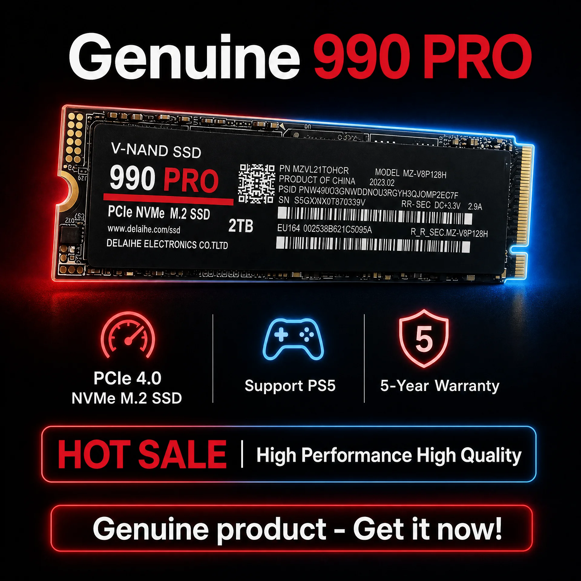 New 990 PRO NVMe M.2 2280 SSD 512GB‑4TB PCIe Gen4, 7450MB/s SSD, Compatible with PS5, Laptop Desktop Gaming Storage