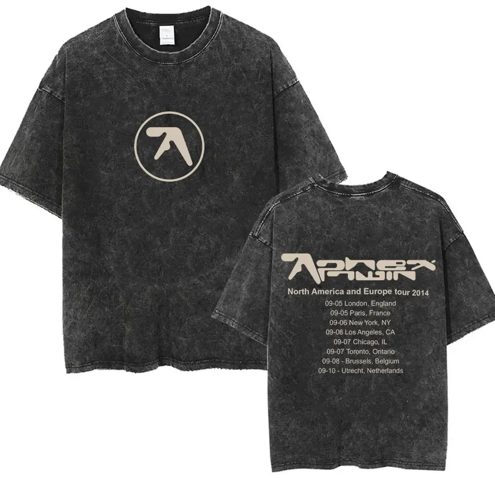 Washed Vintage Aphex Twin Tour 2014 T-shirt Men Women Casual Cotton Retro T Shirts Men's Fashion Oversized T-shirts Streetwear
