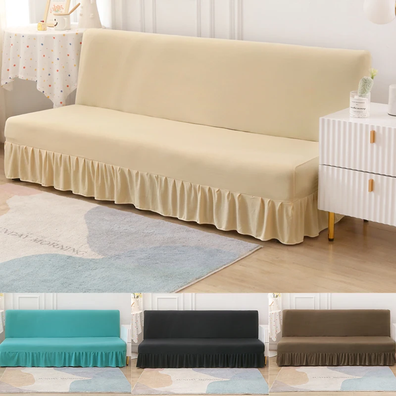 Solid Color Elastic Folding Sofa Bed Cover With Skirt Without Armrest Sofa Cover Seat Furniture Couch Cover for Living Room