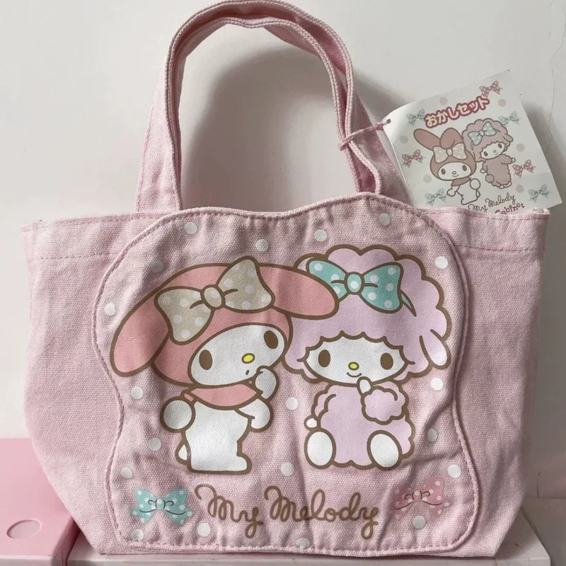 Miniso Sanrio Melody Pink Shoulder Bags Kawaii Printed Canvas Handbags High Capacity Tote Bag Student Japanese Bags Girl Gifts