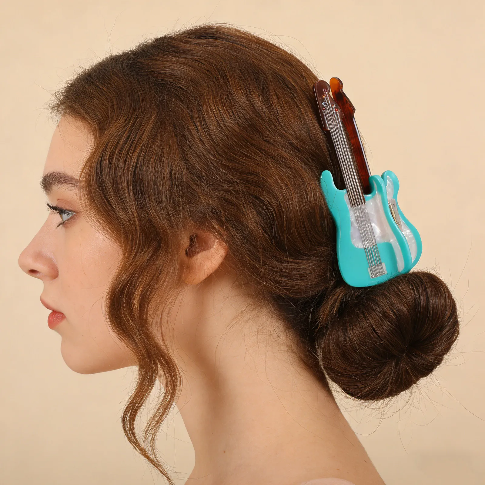 

Музыкальная заколка для волос в форме гитары для девочек - Музыкальные аксессуары для волос для женщин, забавное украшение для вечеринок, для повседневного использования