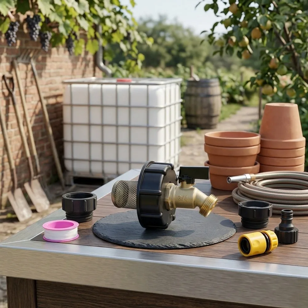 Hose Adapter for IBC Tote Tanks 304 SS 3/4 NPT to 3/4 For GHT with Integrated Filter Compatible with Garden Hoses