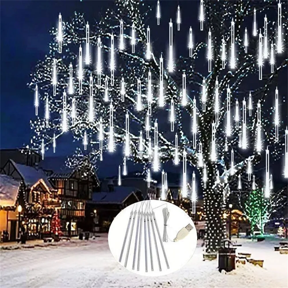 8-buizen LED meteorenregen kerstverlichting vakantie buiten bruiloft tuin kerstboom thuis kamer decoratie USB-bediend