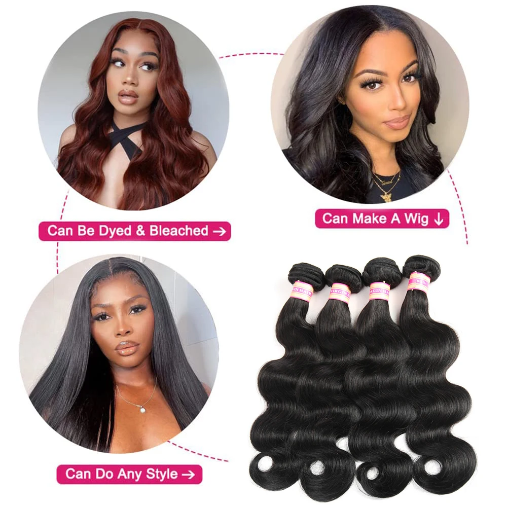 Indian Body Wave Bundles Cabelo Humano Tecelagem Natural Preto 1/3/4 Pacotes Para as mulheres Raw Hair Extensions 28 30 Polegada Atacado