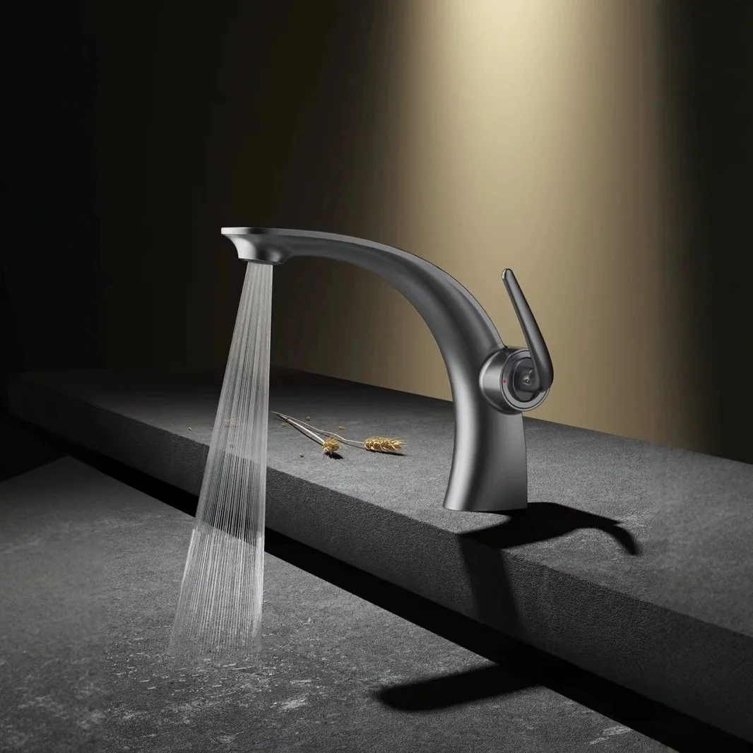 

Gray Bathroom Moon Design Basin Faucet Brush Gold Sink Mixer Tap Hot & Cold Deck Mounted Lavatory Crane Water Tap Black