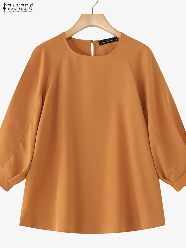 بلوزة خريفية من ZANZEA بأكمام طويلة على الطراز الكوري بلوزات نسائية بلون سادة موضة 2025 بلوفر برقبة دائرية سترة غير رسمية #4