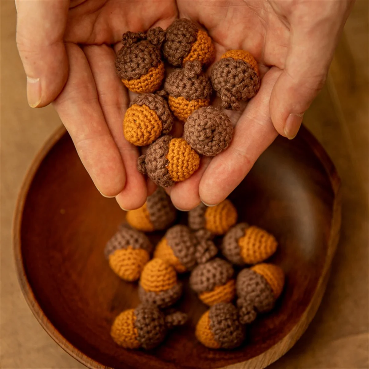 10Pcs Handmade Yarn Crochet Pine Cones Acorns for DIY Keychain Bag Pendant Clothing Accessories