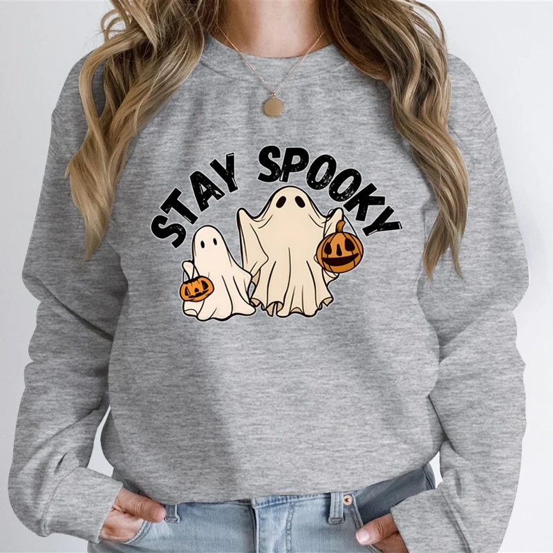 Stay Spooky Halloween Gift Sweatshirt Hoodie Women Spooky Season Ghost Pumpkin Classic Hoodies Women Halloween Ghost Sweatshirt