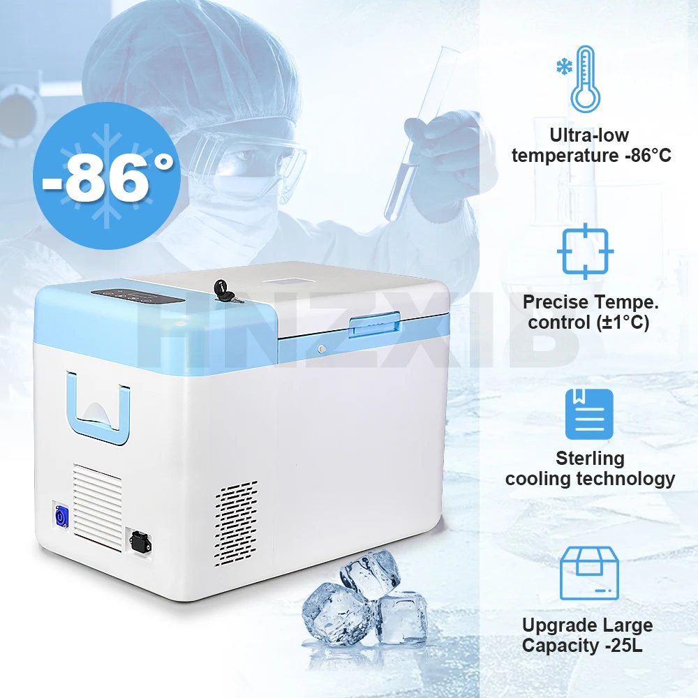 -86 ° C (-123 ° F) Congelador de laboratorio de temperatura ultrabaja Fuente de alimentación CC Refrigerador de temperatura ultrabaja para automóvil para almacenamiento de laboratorio