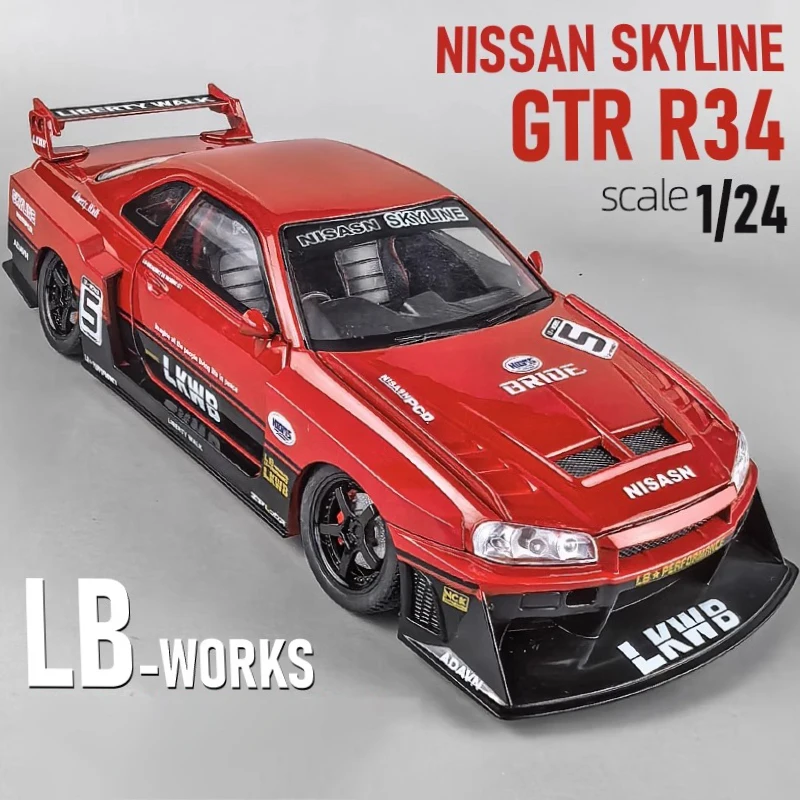 1:24 Nissan Skyline Ares GTR R34 S15 Modified Wide Body Version Alloy Supercar Diecast Model Collect Ornament Present For Boys