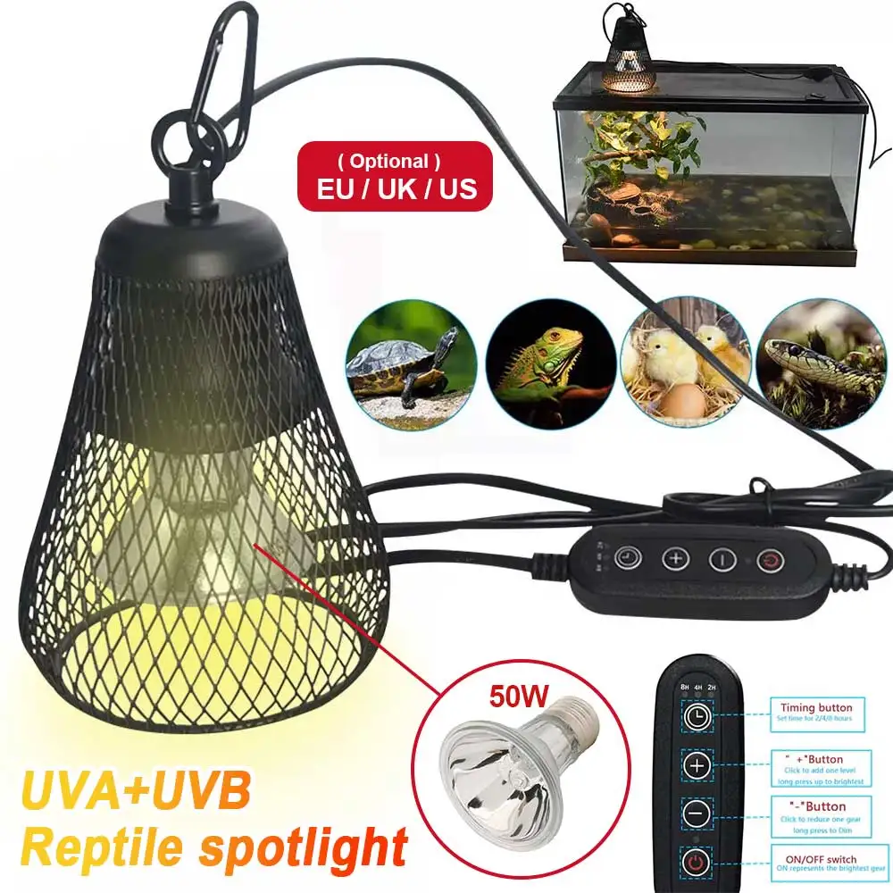 

Timeable Reptile Heat Lamp Cap with Dimmable for Reptiles Tortoise Lizards Snake UVA UVB Lamp Pet Heating Lamp EU US UK Plug