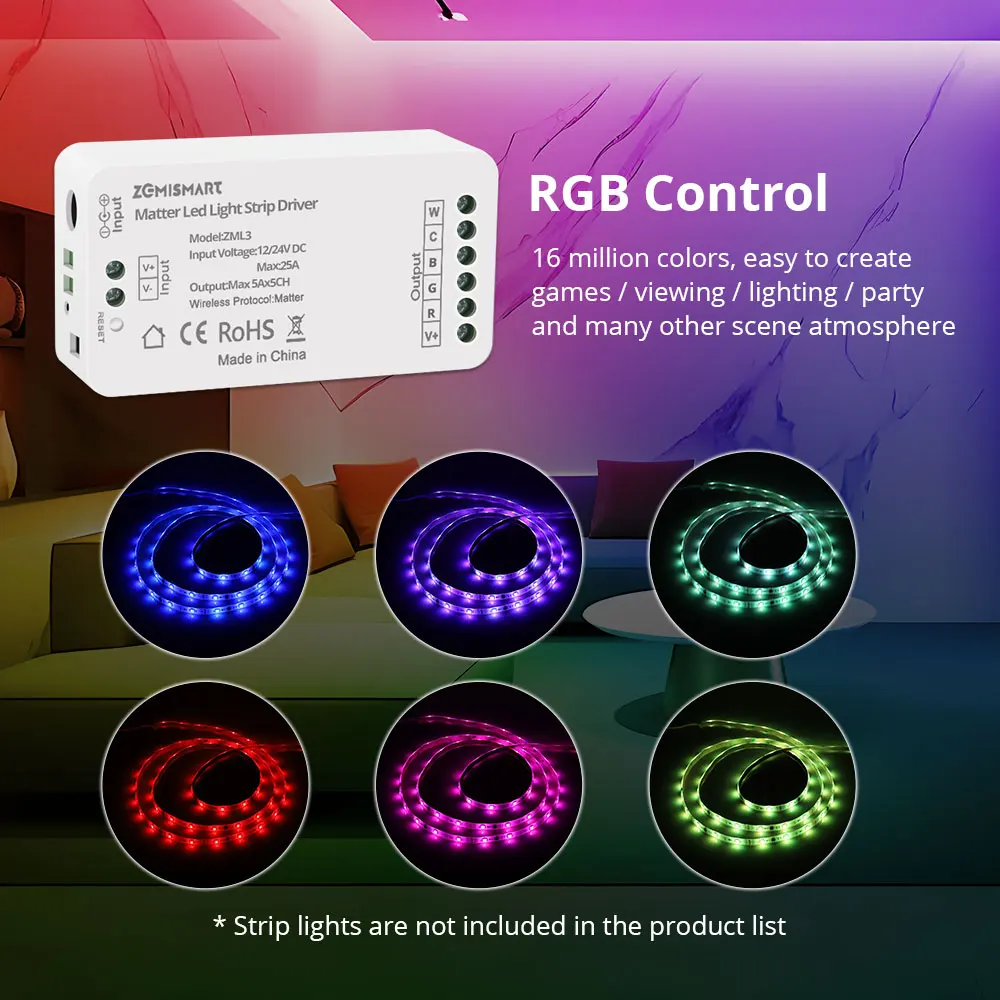 

Matter RGBCCT Светодиодная лента Драйвер 12 В 24 В постоянного тока Смарт-контроллер Homekit Smartthings Домашний помощник Alexa Google APP Голос