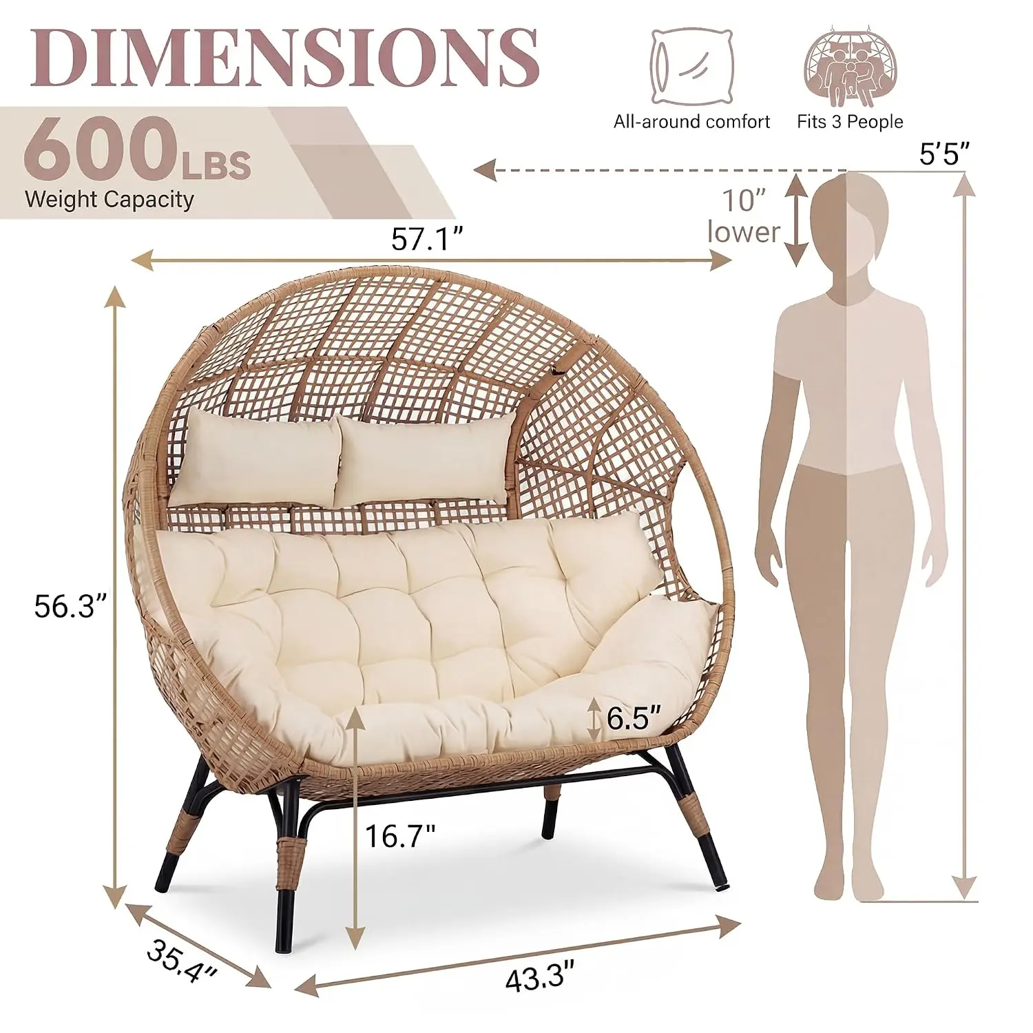 Double Egg Chair Indoor Outdoor Stationary 6.5