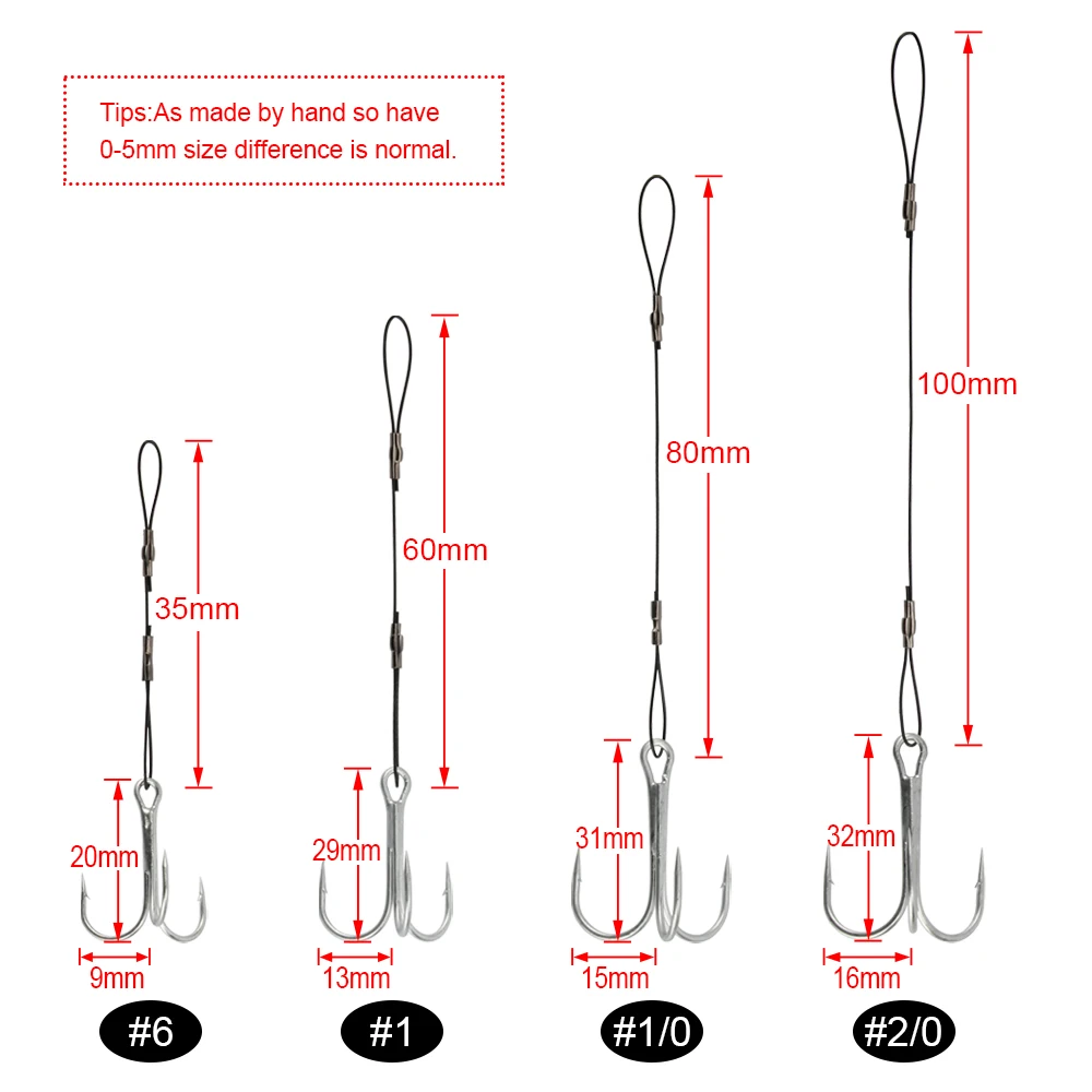Rosewood Fishing Leader Stinger Rig Hook Stainless Steel Wire Line Overturned Treble Hooks Pike Perch Bass Accessories 3pcs/Pack