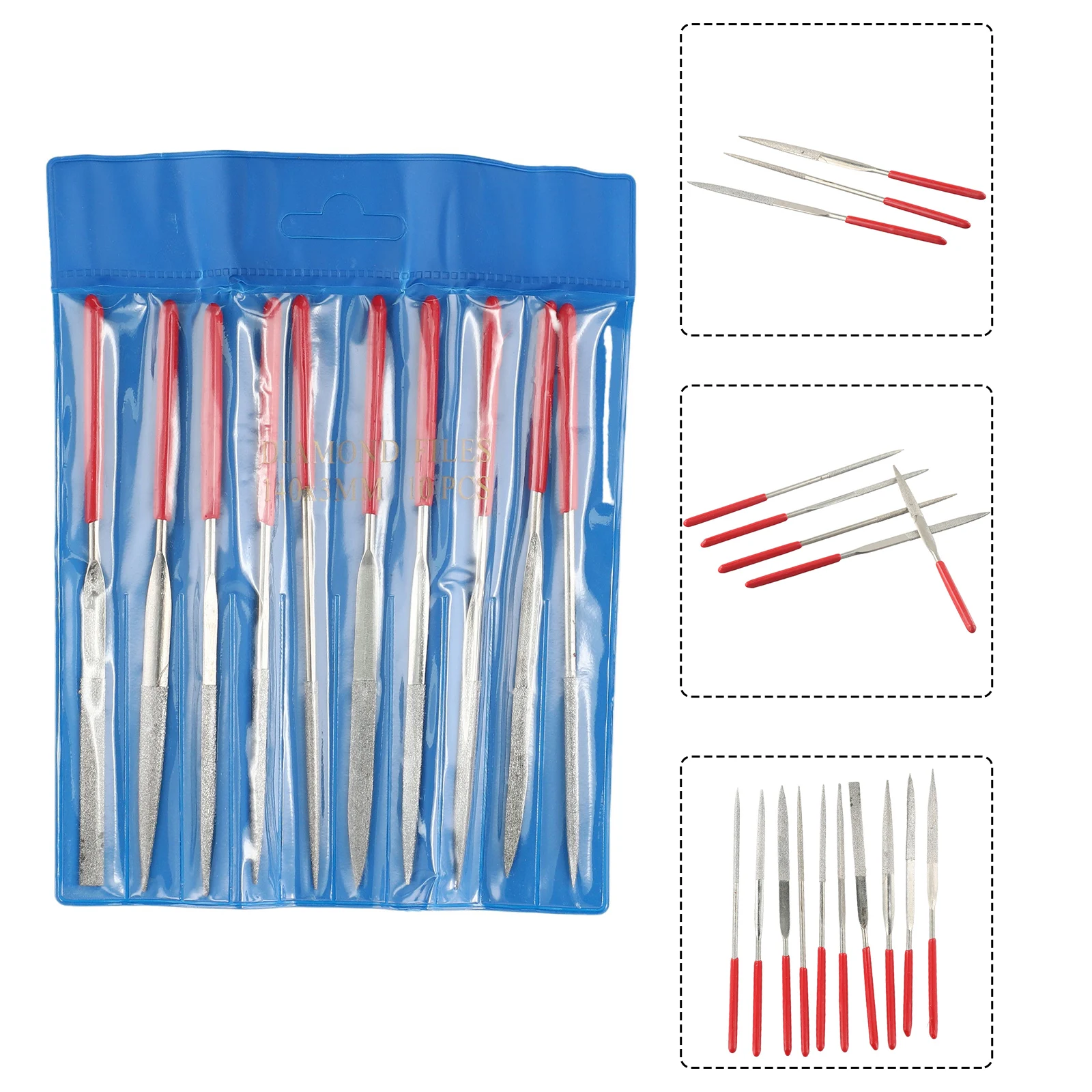 10pcs/Set Electroplated Hand Tool Diamond File Rasp Useful Power Kit 140*3mm 120 mesh Mini Metal Carving Craft