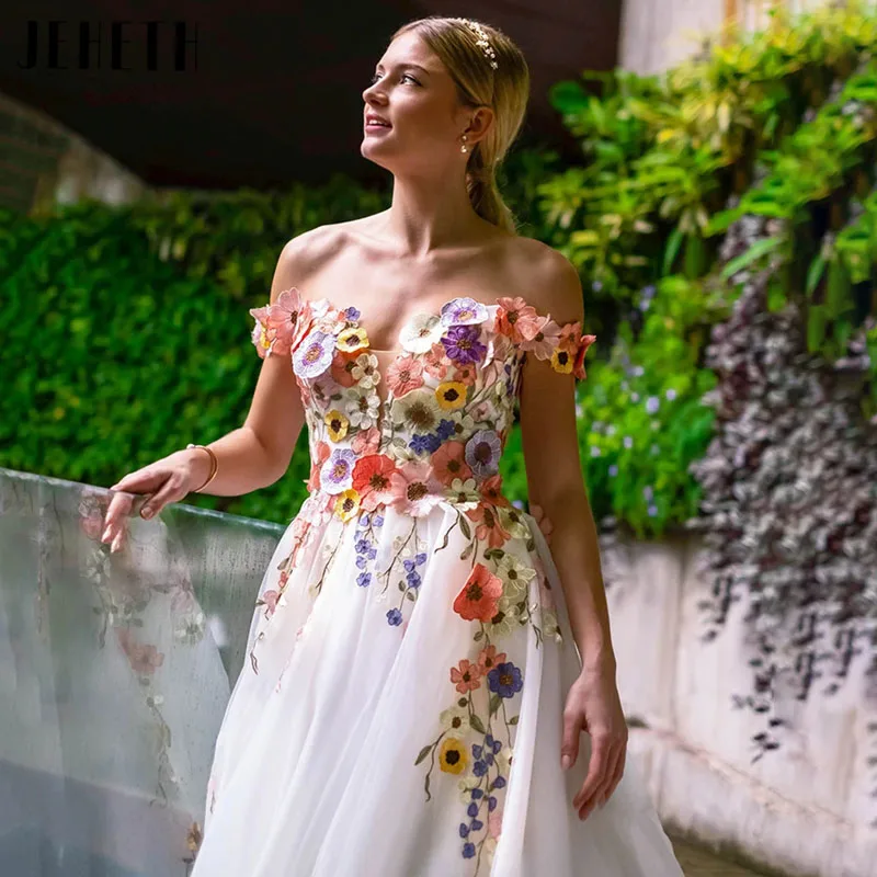 JEHETH elegantemente Flower ricama abiti da ballo principessa Tulle a-line senza maniche Vestidos De Noche abiti da festa con spalle scoperteJEHETH Elegantemente Fiore Ricamo Abiti Prom Dresses Principessa Tulle A-line