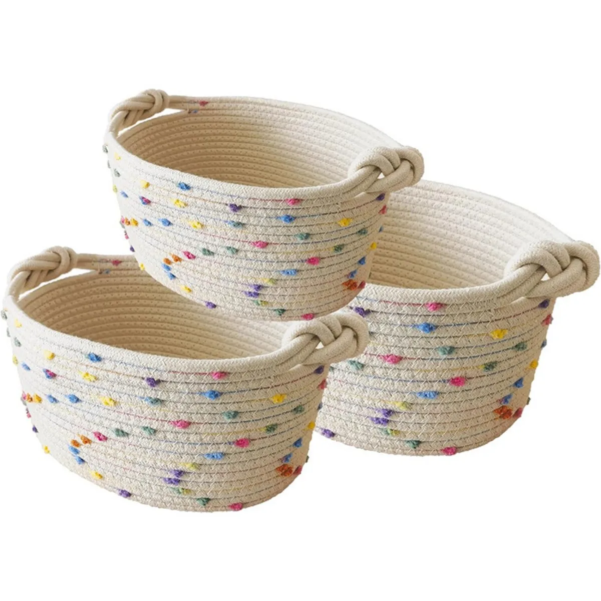 

Handmade Cotton Rope Jewelry Storage Basket Colorful Dot Design Small Organizer forRings Earrings Portable Vanity Storage Holder