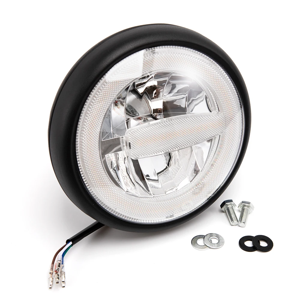 

Motorcycle Projector Headlight Universal LED Metal Round Front Hi-Lo Headlight DRL Light For Harley Sportster Cafe Racer Yamaha