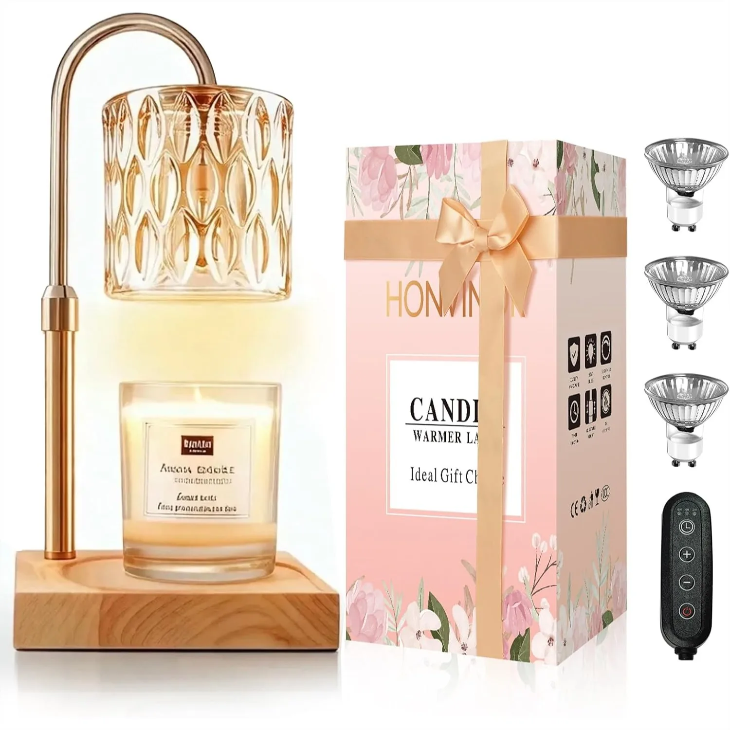

Candle Warmer Lamp with Timer & Dimmer, Adjustable Height Candle Warmer for Jar Scented Candles, 3 Bulbs Included for Home Decor